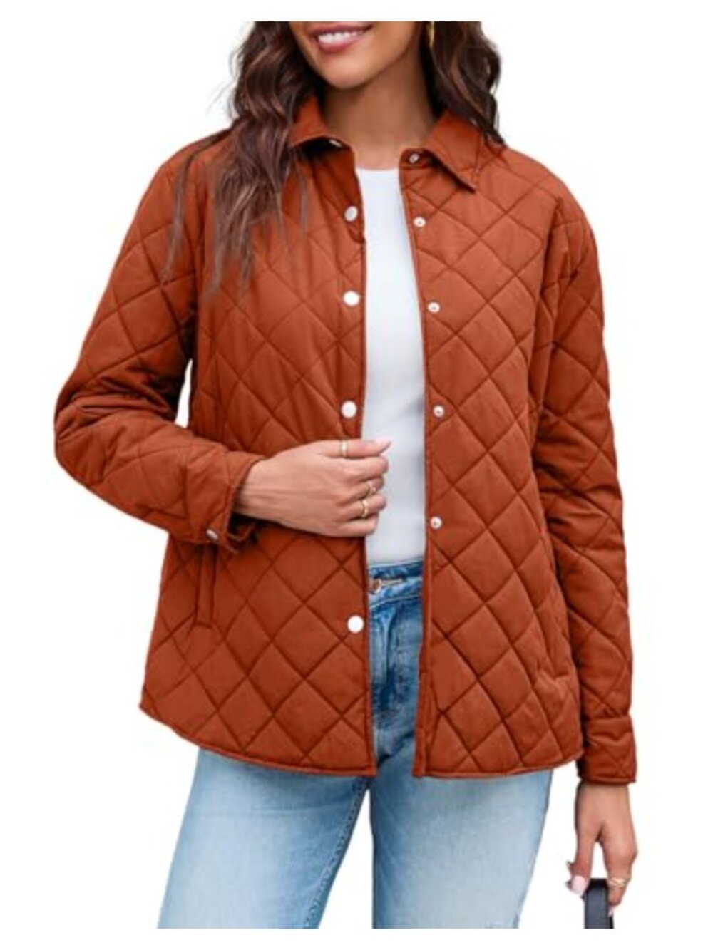 Women's Quilted Lightweight Puffer Jacket Button Down Stand Collar Warm Coat